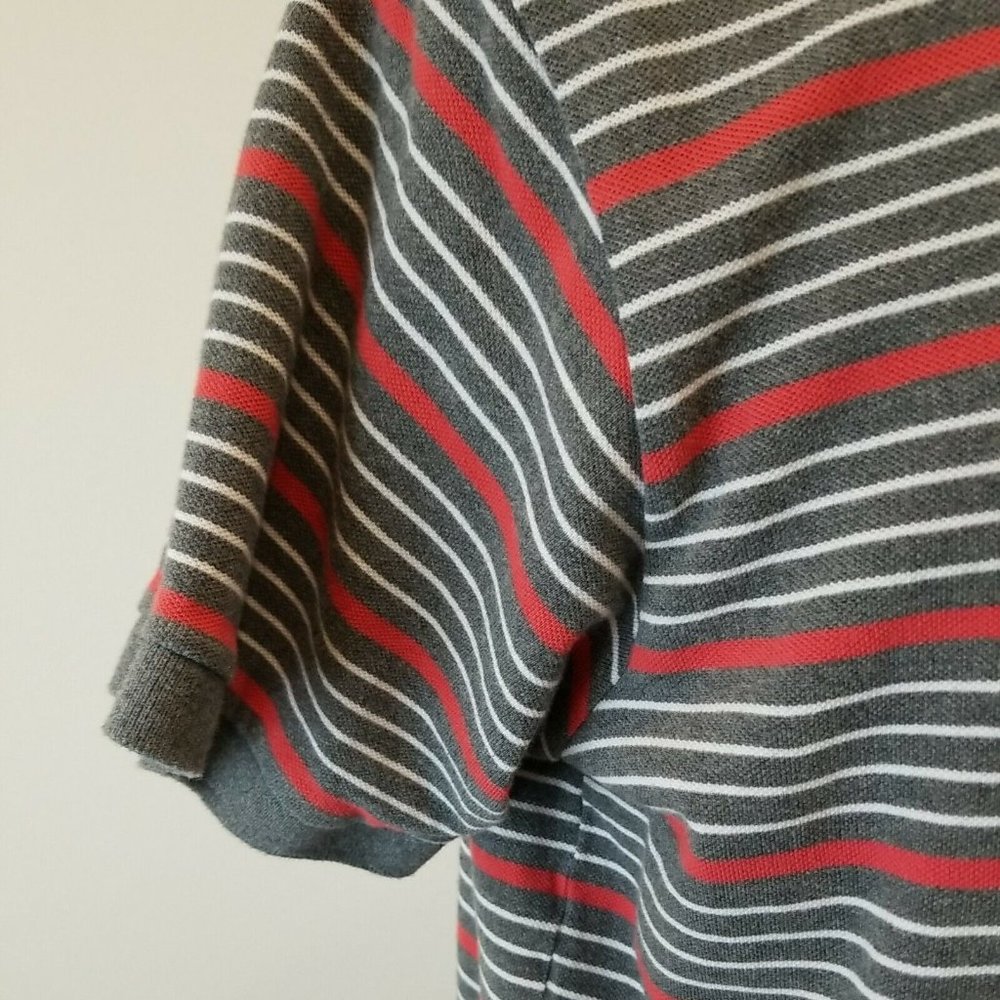 Great Northwest Short Sleeve Casual Polo Shirt Mens Large Grey Red Stripe Sport - Picture 5 of 11